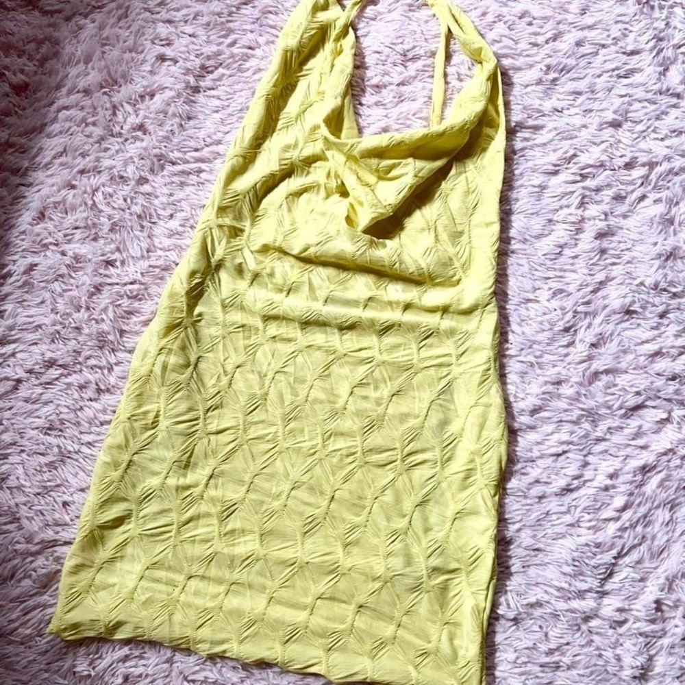 Butter‎ Yellow Vintage Y2K Flirty Festival Rave Backless Scoop Halter Mini Dress